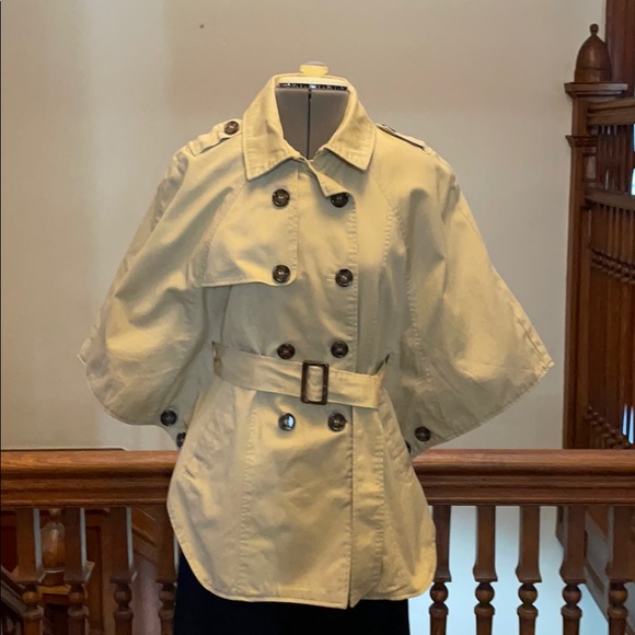 Anthropologie Tulle Double breasted Cape Jacket Khaki - Picture 2 of 9